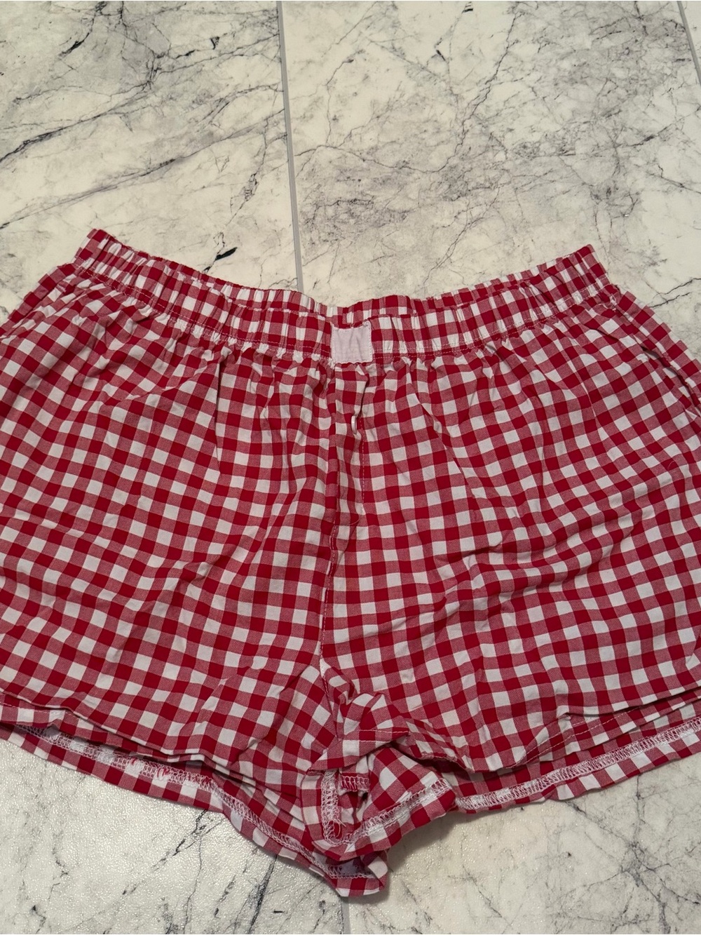 Red Gingham Women’s Elastic Waist Shorts